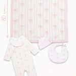 طقم من ثلاث قطع من اتيلييه بابي افرول كاب بطانية - شرائط وردية