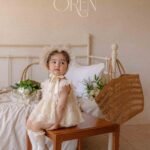 فستان OREN  بناتي من الدانتيل مع كاب - بيج