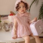 فستان بناتي من الدانتيل _وردي