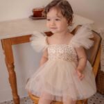 فستان الافرول من التور الناعم بيج و وردي