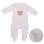 WHITE FF FILLING LONG SLEEVE WITH FEET BABYSUIT