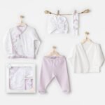 طقم مواليد بنفسجي ٠-٣ اشهر من خمس قطع