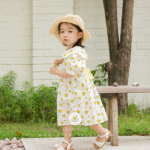 cute yellow flower lace ribbon linen + cotton baby dress - Image 3