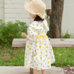 cute yellow flower lace ribbon linen + cotton baby dress - Image 5