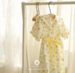 cute yellow flower lace ribbon linen + cotton baby dress