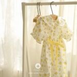 cute yellow flower lace ribbon linen + cotton baby dress