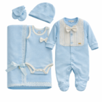 طقم خمس قطع ولادي قياس 0-3 months ازرق