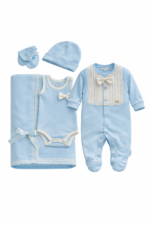 طقم خمس قطع ولادي قياس 0-3 months ازرق