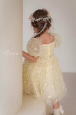 فستان التور محبوك بالورد الناعم ( وردي _ اصفر ) - Image 8