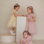 فستان التور محبوك بالورد الناعم ( وردي _ اصفر )