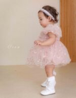 فستان التور محبوك بالورد الناعم ( وردي _ اصفر ) - Image 6