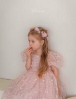 فستان التور محبوك بالورد الناعم ( وردي _ اصفر ) - Image 10