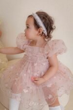 فستان التور محبوك بالورد الناعم ( وردي _ اصفر ) - Image 7