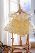 فستان التور محبوك بالورد الناعم ( وردي _ اصفر ) - Image 3