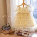 فستان التور محبوك بالورد الناعم ( وردي _ اصفر ) - Image 2