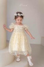 فستان التور محبوك بالورد الناعم ( وردي _ اصفر ) - Image 9