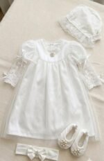 Dress set (Dress+hat( by the embrdery fabric)+shoes+hair banding