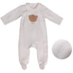 WHITE FF FILLING LONG SLEEVE WITH FEET BABYSUIT